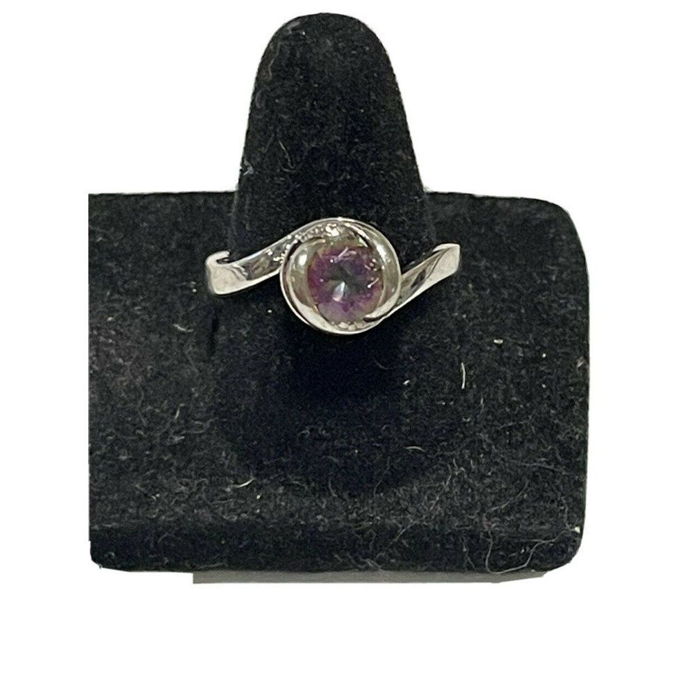 women’s sz 6.50 silver tone ring amethyst purple rhinestone wrapped